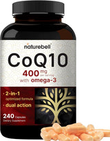 Suplemento CoQ10 400mg NatureBell, Omega 3, 240 Cápsulas