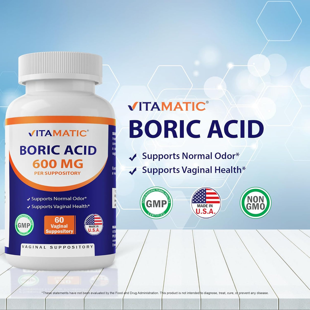 Vitamatic Supositorios vaginales de ácido bórico de 600 mg