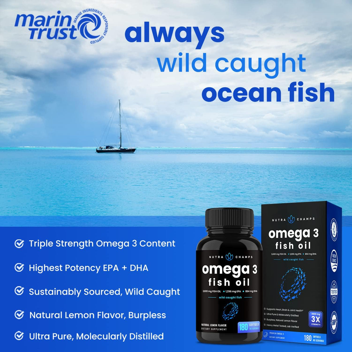 Suplemento de aceite de pescado Omega 3 de 3600 mg EPA y DHA