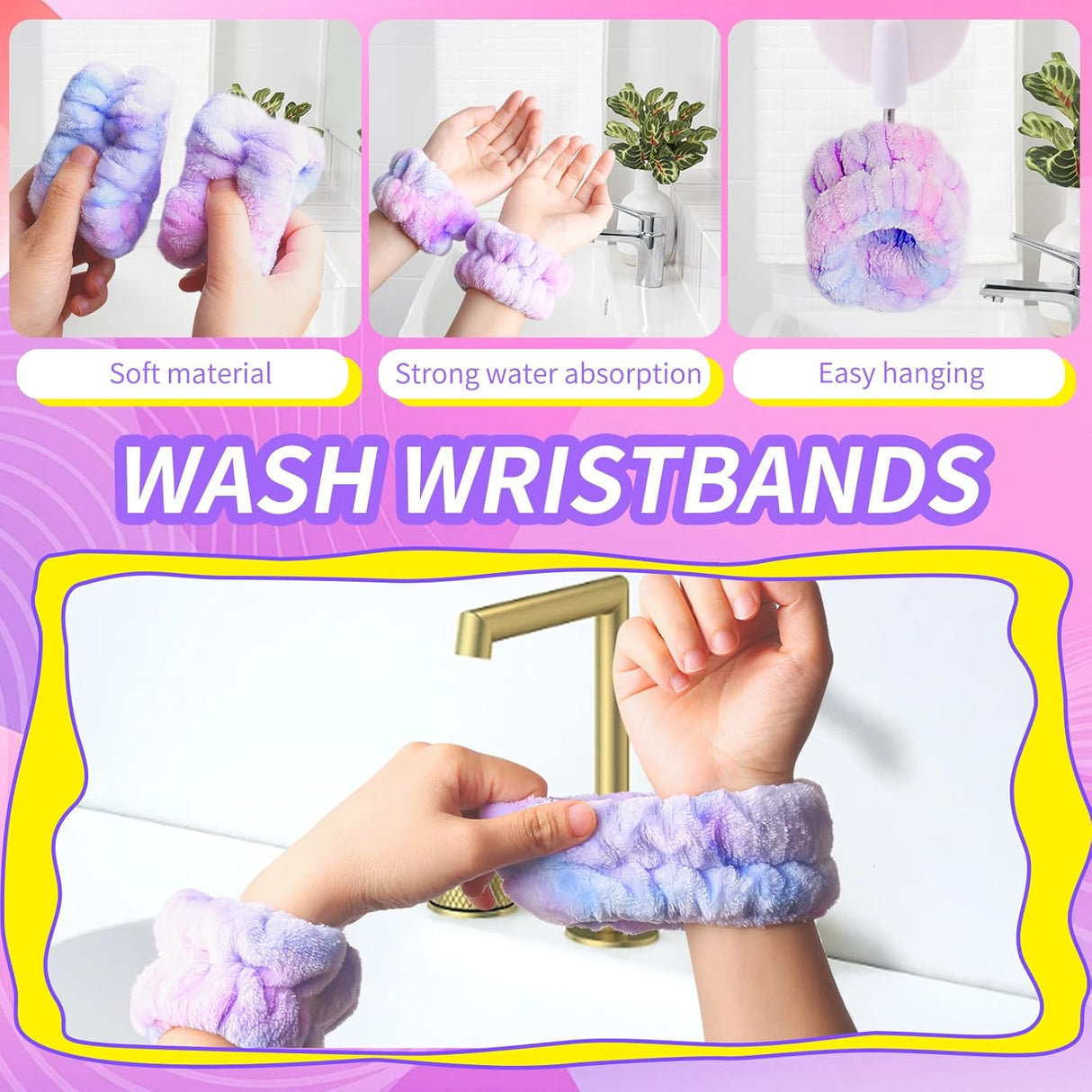 Diadema de spa y muñequeras a juego para lavar la cara WSYUB