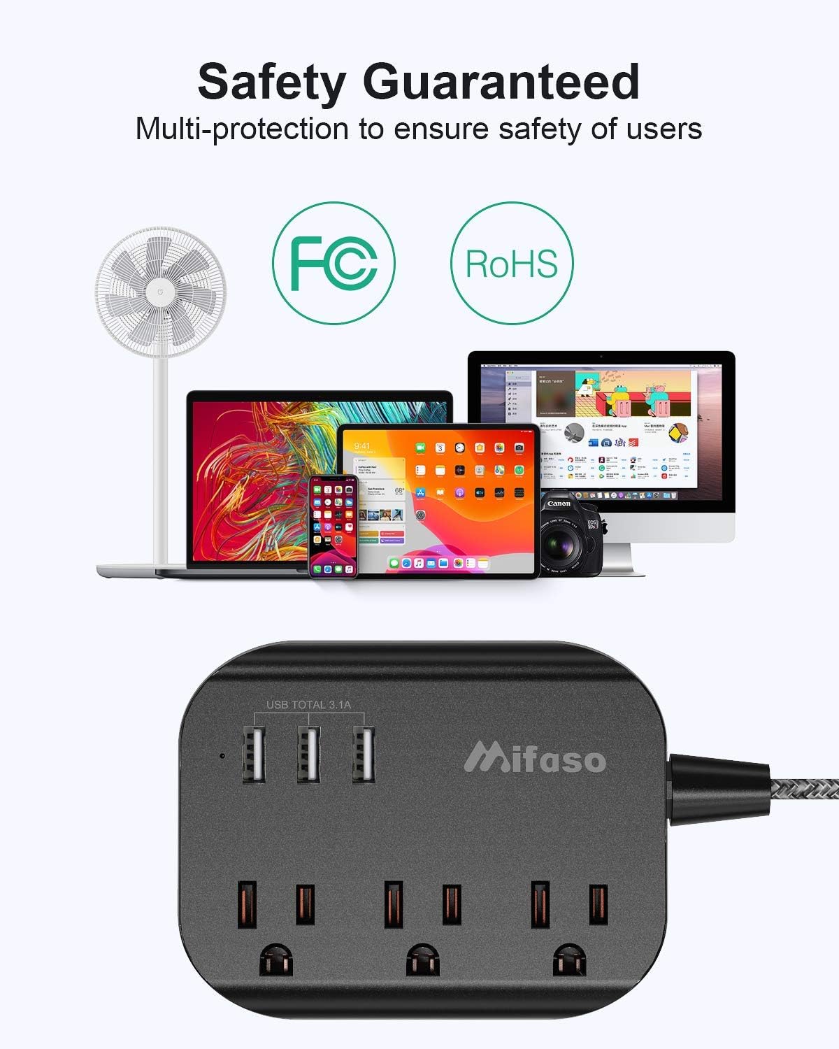 Regleta de alimentación con USB, regleta de enchufe plano