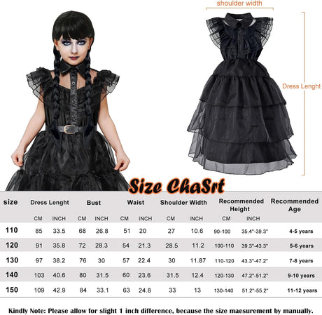 Disfraz de Halloween para niñas, incluye vestido, peluca y calcetas