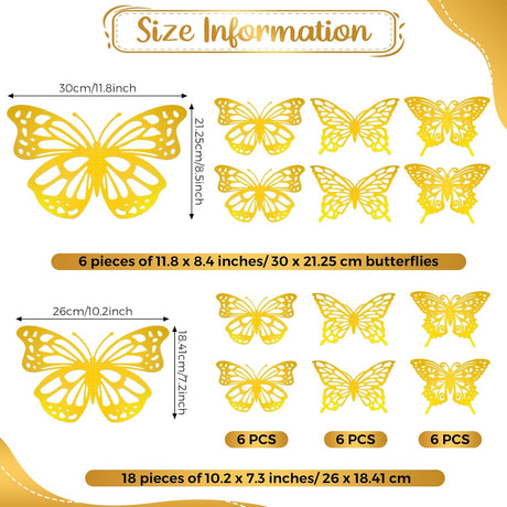 Decoración de Mariposas 3D Yeaqee 24 Pcs para Fiestas