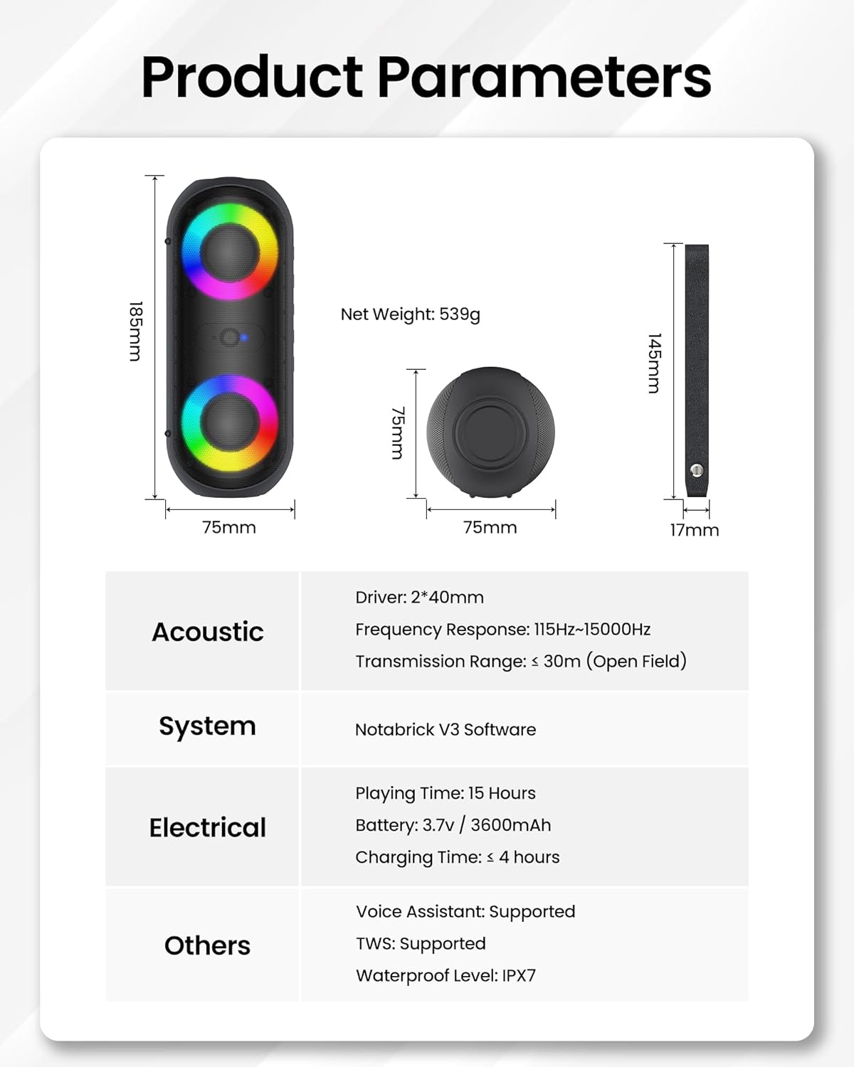 Altavoz Bluetooth Portátil de 30W IPX7 con Luces RGB