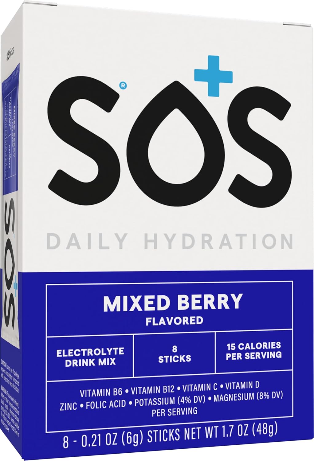 SOS Hidratación Polvo Electrolytes 8 Sobres – Bajo Calorías, Rápido Rehidrat, Made USA