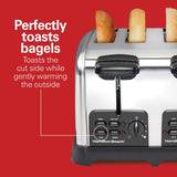Hamilton Beach 24782 Tostadora retro con ranuras anchas, tecnología Sure-Toast, ajustes de bagel y descongelación, impulso automático para levantar panes más pequeños, 4 rebanadas, acero inoxidable