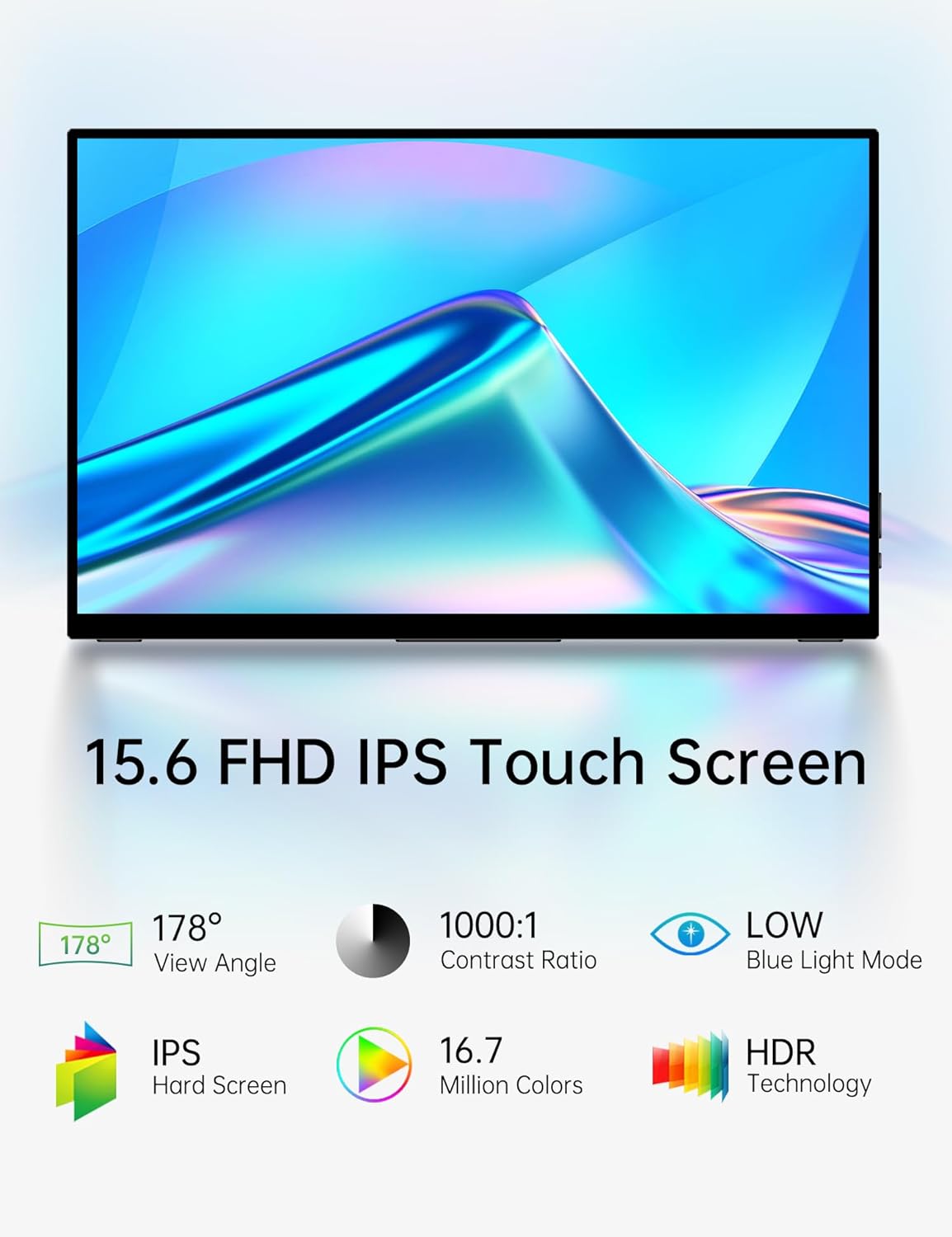 Monitor Portátil Táctil FHD 15.6 con Soporte y Altavoces