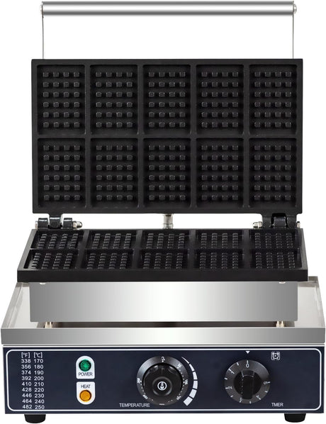 Máquina de Waffles 110V, 1600W, 10 Rejillas, Acero Inoxidable