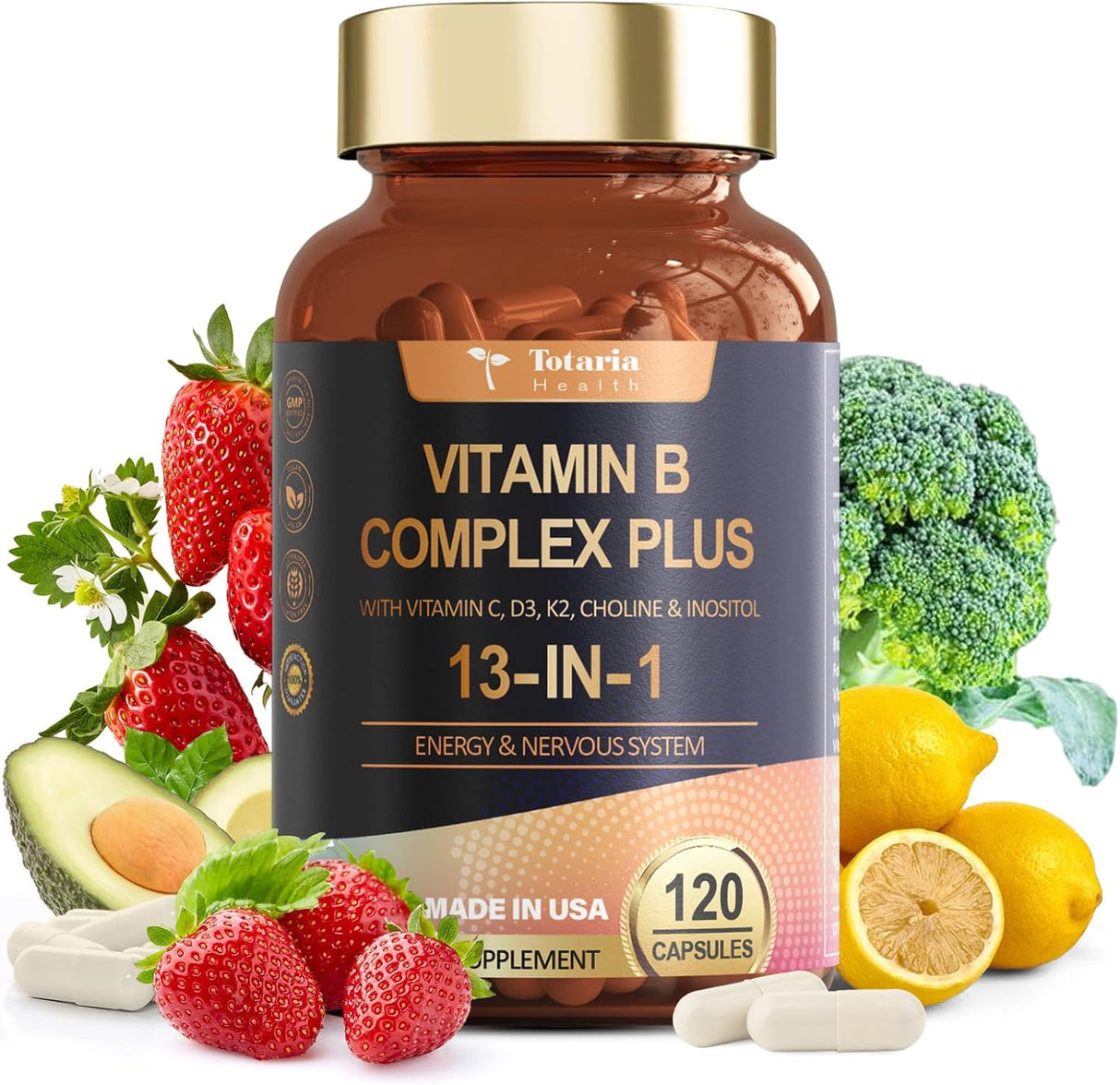 Complejo B 13 en 1 + C, D3, K2 - 120 Cápsulas Veganas