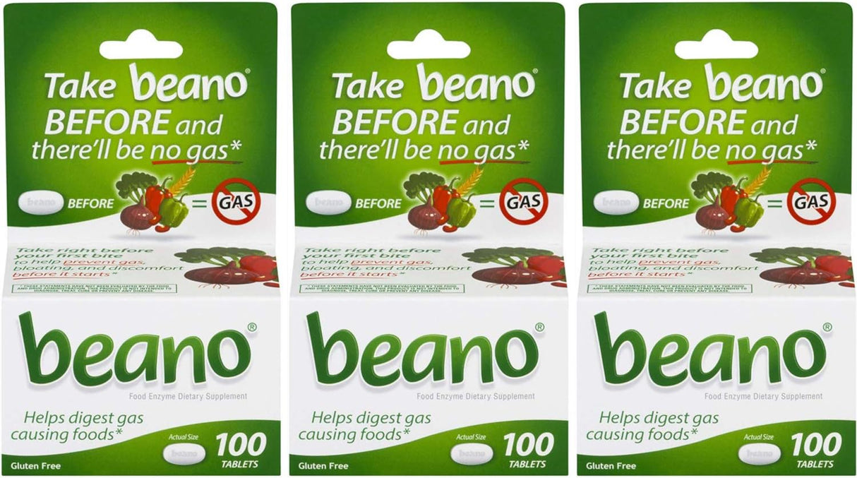 Enzima alimentaria Beano, 100 tabletas, pack de 3