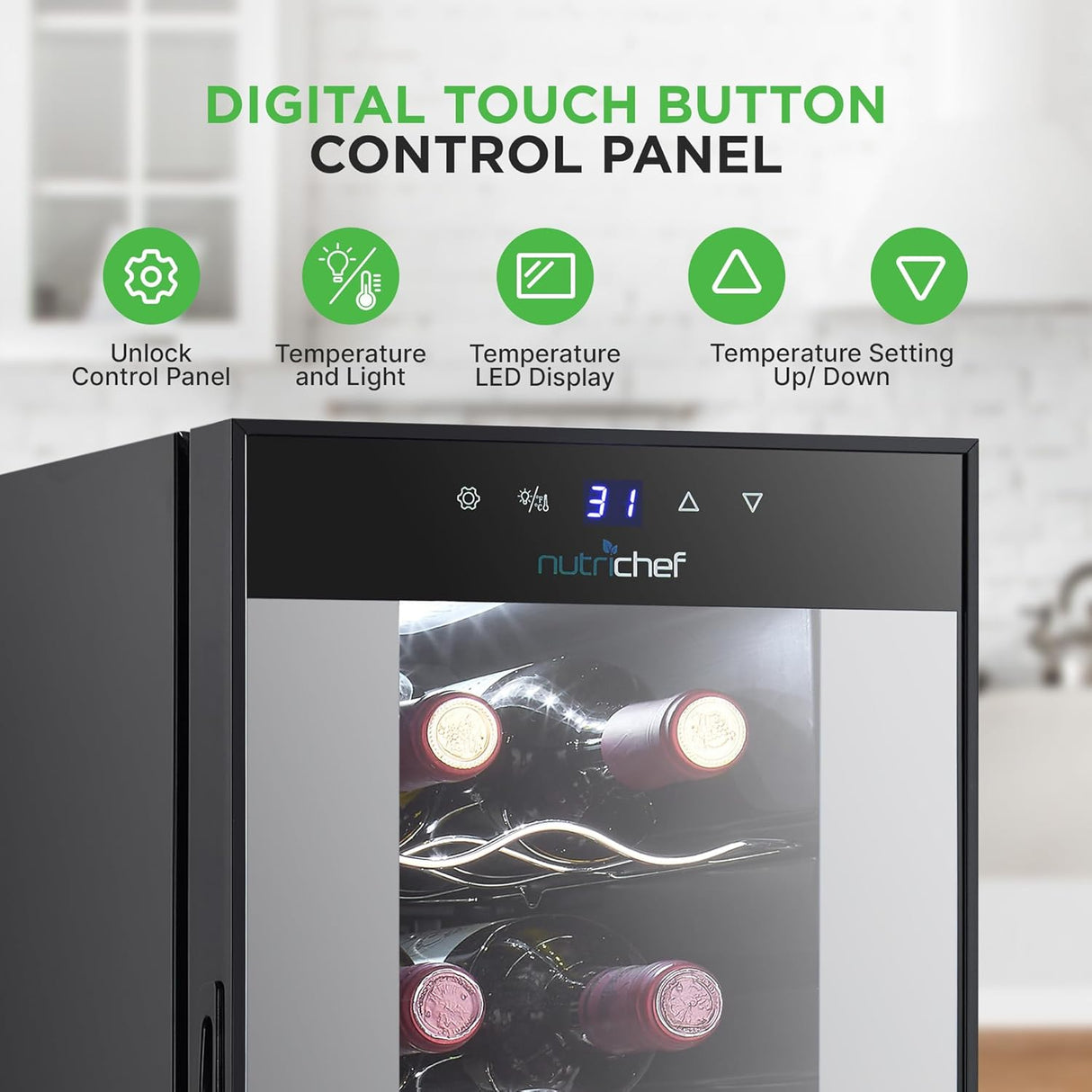 Enfriador de vino NutriChef 14 botellas, control táctil digital