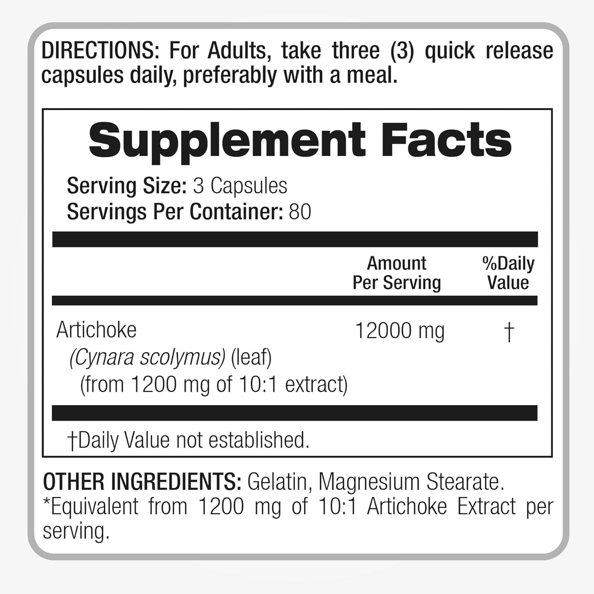 Suplemento Extracto de alcachofa  240 Cápsulas 12000 mg
