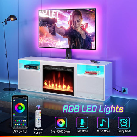 Soporte para TV Rolanstar con chimenea eléctrica y luces LED