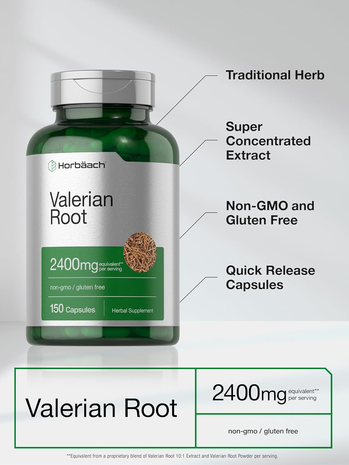 Suplemento Horbaach Cápsulas de raíz de valeriana 2400 mg