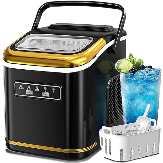 Máquina de Hielo Portátil Compacta, Auto Limpieza, 26lbs/24hrs