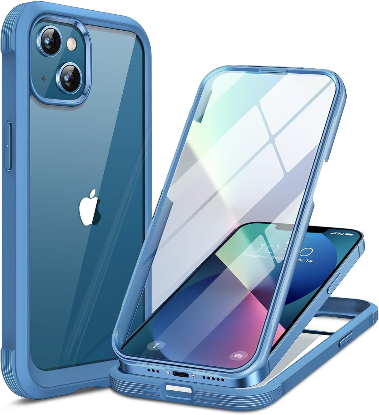 Miracase Funda compatible con iPhone 13 de 6.1 pulgadas, carcasa transparente de cuerpo completo con protector de pantalla de vidrio templado 9H integrado para iPhone 13 (Capri Blu)