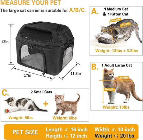 Transportadora grande para gatos, Oeko-TEX, 20 lbs, TSA.