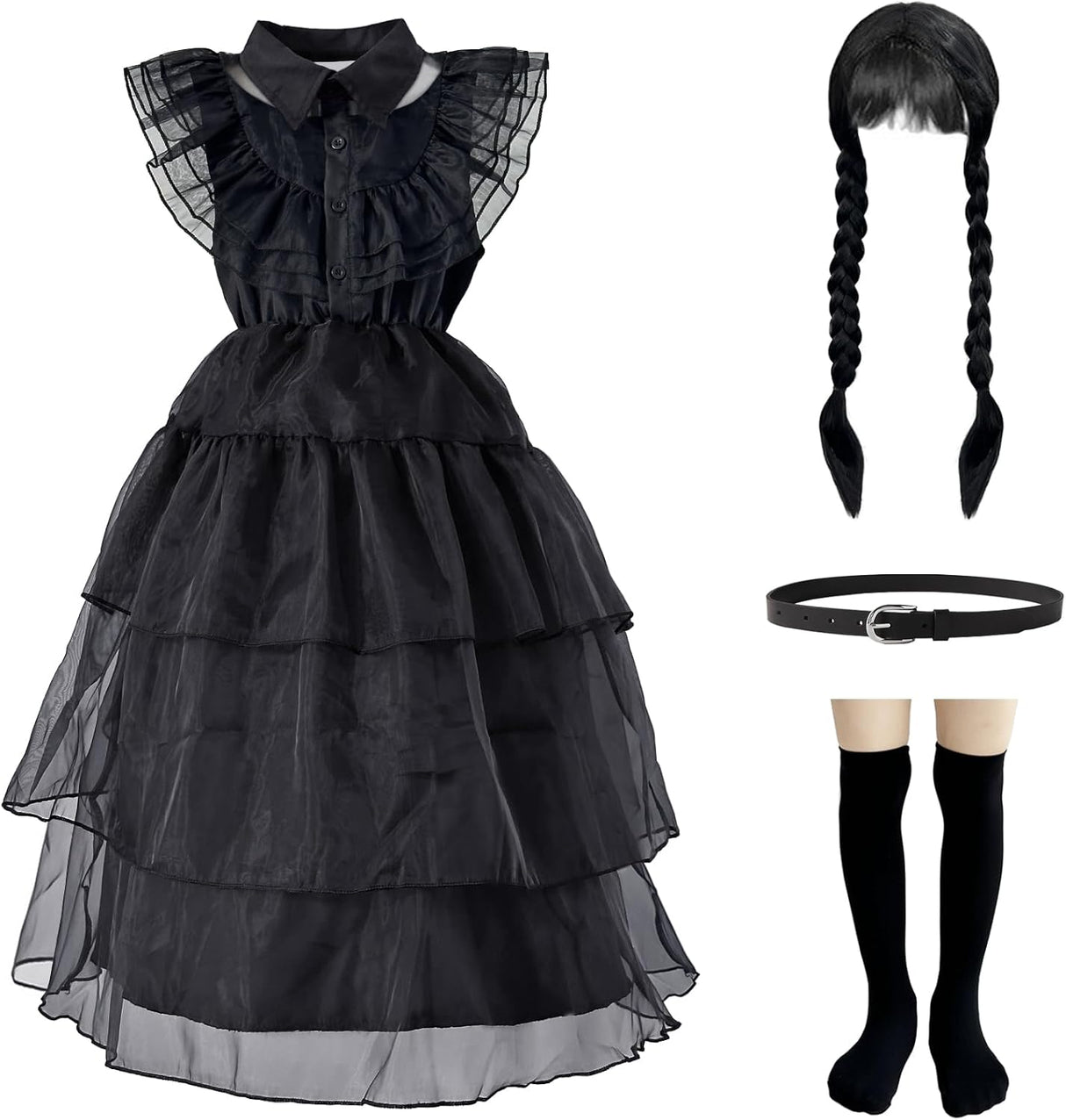 Disfraz de Halloween para niñas, incluye vestido, peluca y calcetas