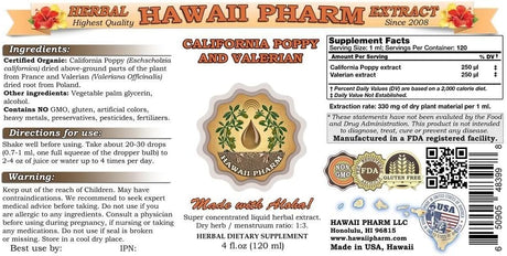 HawaiiPharm Extracto de Papoila y Valeriana Orgánico 4 oz