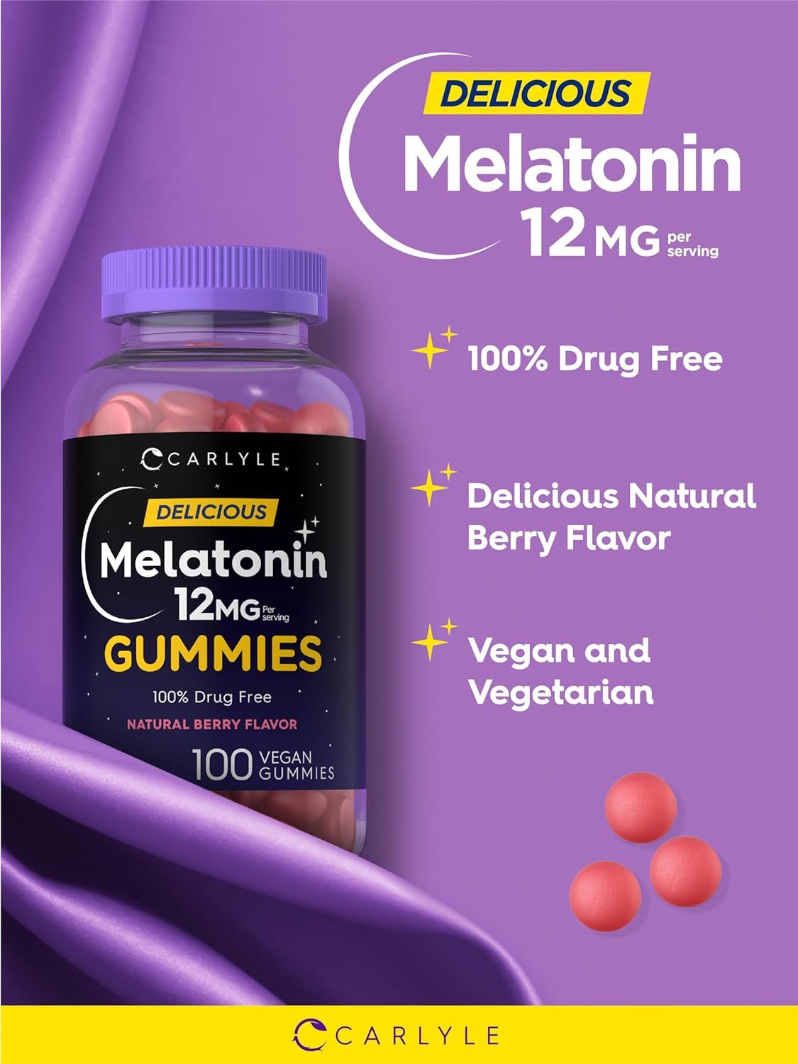 Carlyle Gomitas de apoyo del sueño de 12 mg | 100 unidades