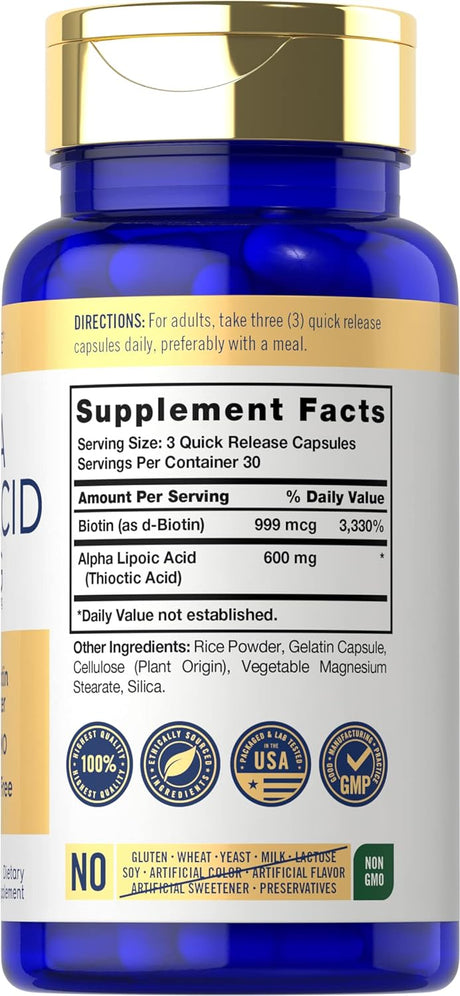 Ácido Alfa Lipoico con Biotina | No GMO Sin Gluten