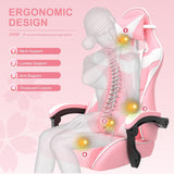 Silla Gamer con Reposapiés y Diseño de Conejito, Modelo Pink
