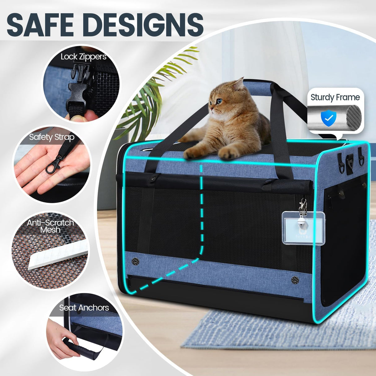 Transportín Extra Grande para Gato Petskd, 5 Ventanas, 55LBS
