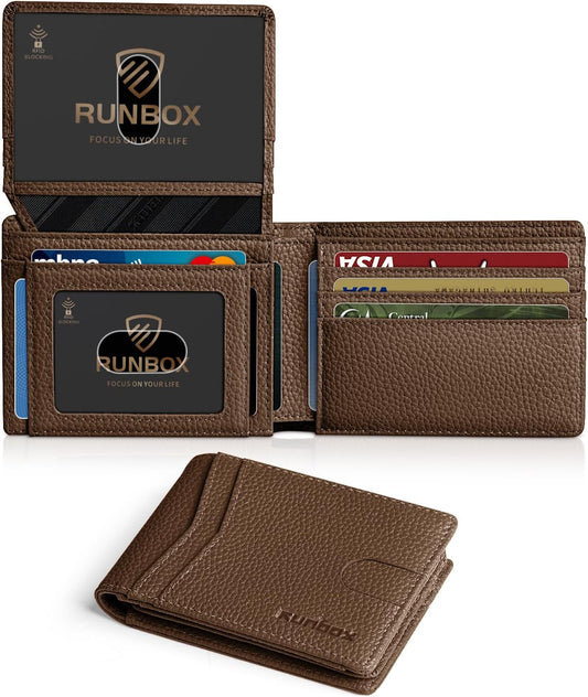 Billetera RUNBOX para Hombre RFID Slim 2 Ventanas ID con Caja