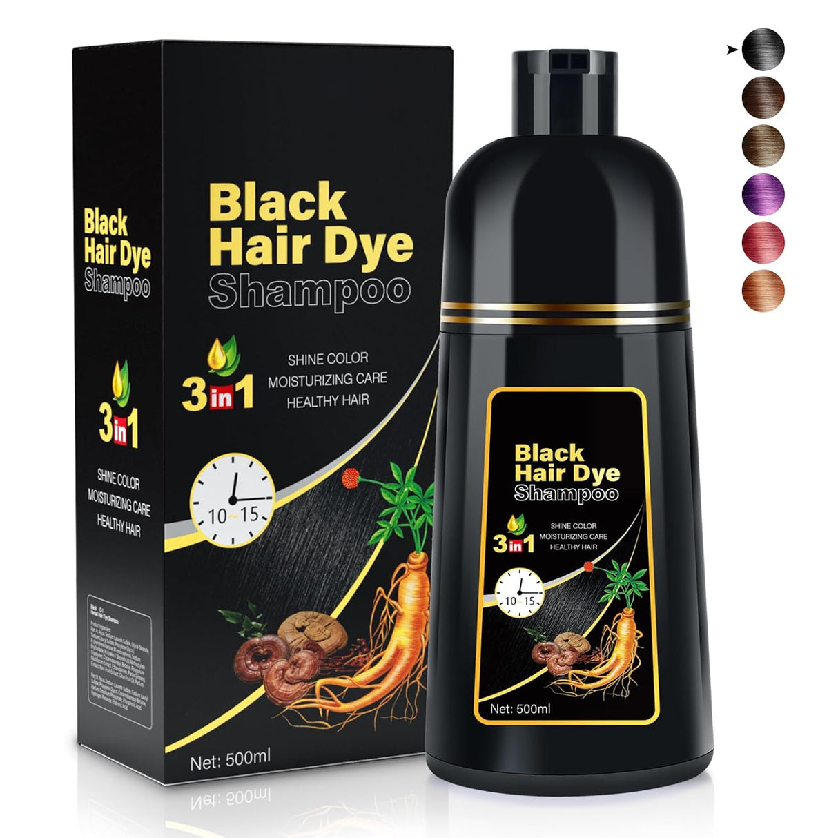 cosmpro Champú de tinte para cabello negro para cobertura.