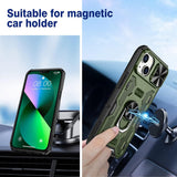 VEGO Funda para iPhone 13 con funda de clip para cinturón, cubierta deslizante para cámara y anillo magnético giratorio de 360°, soporte de grado militar, protección resistente para iPhone 13 de 6.1 pulgadas, color verde oscuro