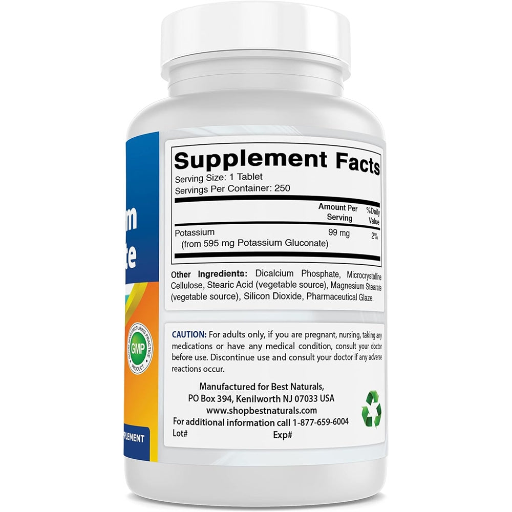 Suplemento de gluconato de potasio 595 mg  250 unidades