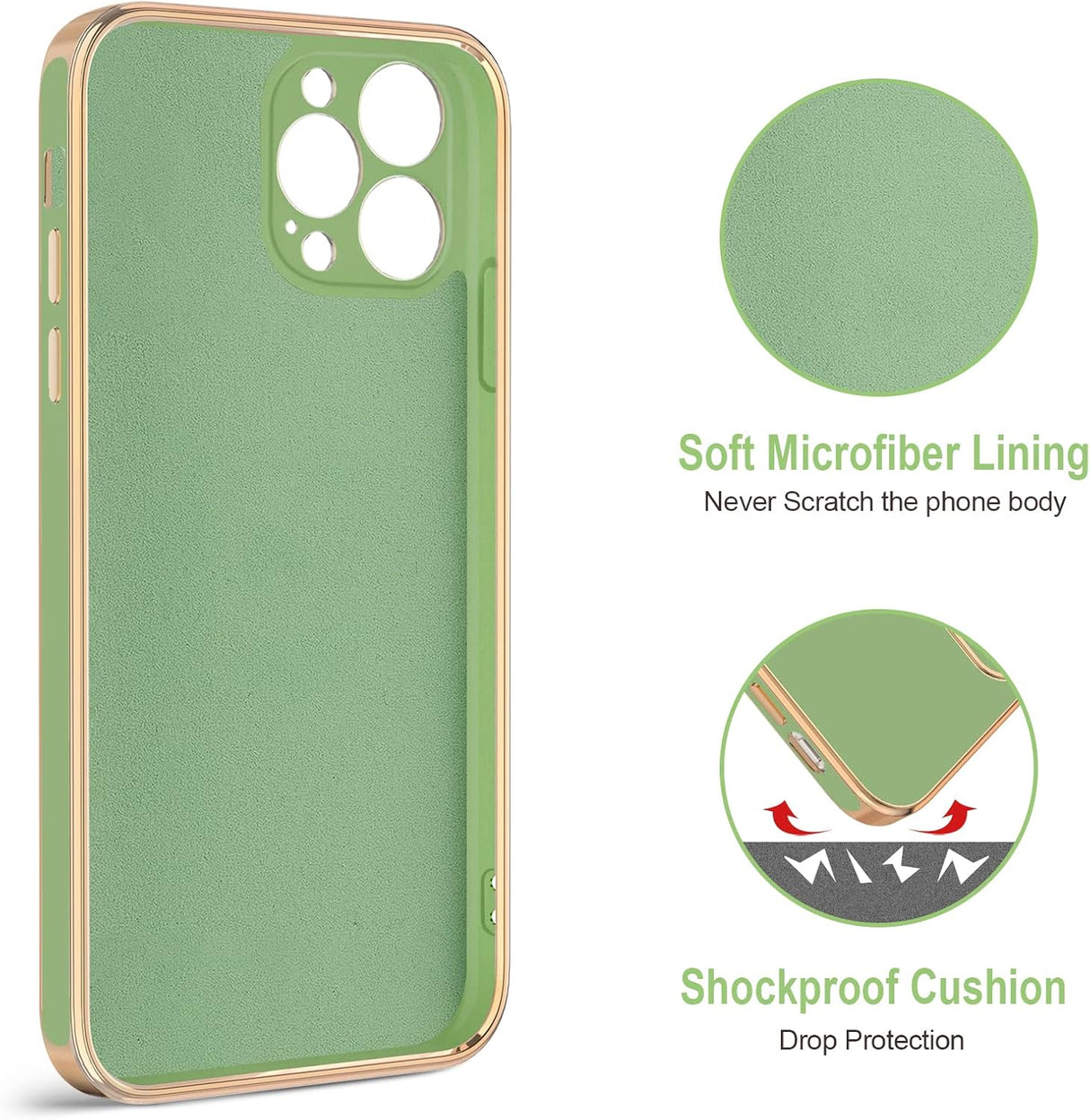 Hython Funda para iPhone 12 Pro Max con soporte de anillo [soporte de anillo giratorio de 360°] [forro de microfibra suave] Carcasa protectora de teléfono con borde de oro rosa, verde claro