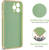 Hython Funda para iPhone 12 Pro Max con soporte de anillo [soporte de anillo giratorio de 360°] [forro de microfibra suave] Carcasa protectora de teléfono con borde de oro rosa, verde claro