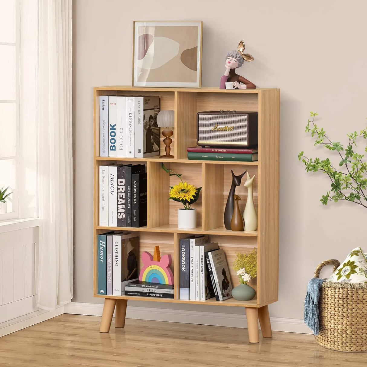 Estantería de madera LEYAOYAO, 3 niveles, moderna y abierta