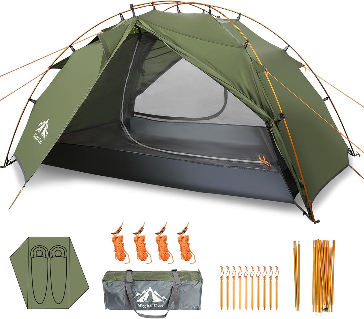 Tienda de campaña 2 personas Night Cat, impermeable, liviana, 7x4.4ft