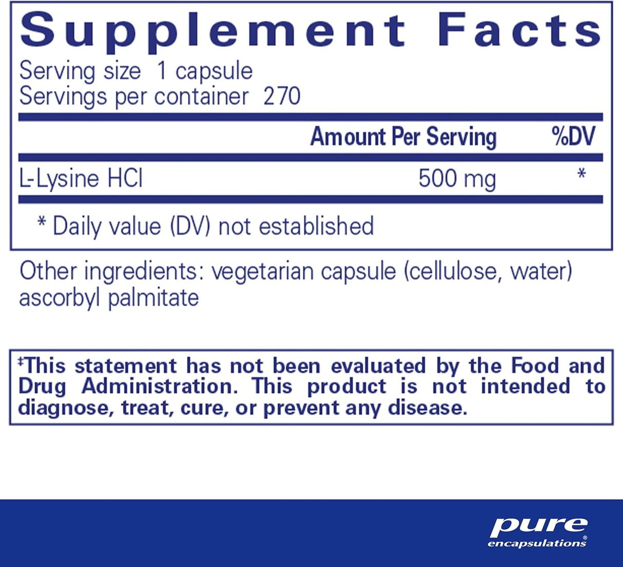 L-Lisina Pure Encapsulations 270 Cápsulas Inmunidad y Salud
