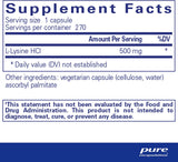 L-Lisina Pure Encapsulations 270 Cápsulas Inmunidad y Salud