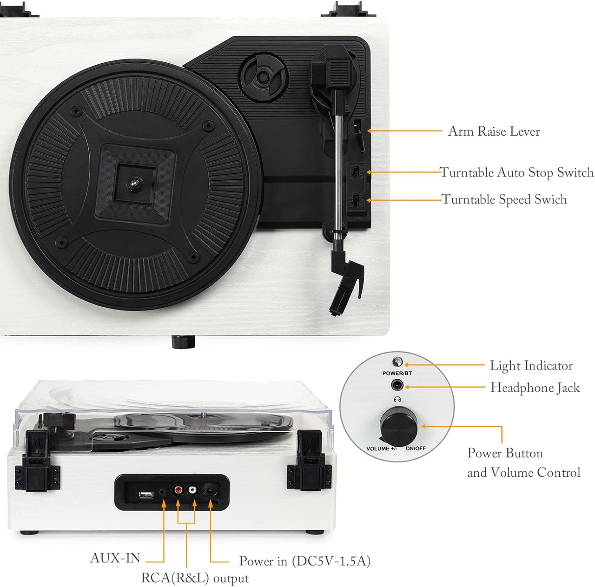 Reproductor de Vinilo Portátil con Bluetooth, Altavoces Integrados