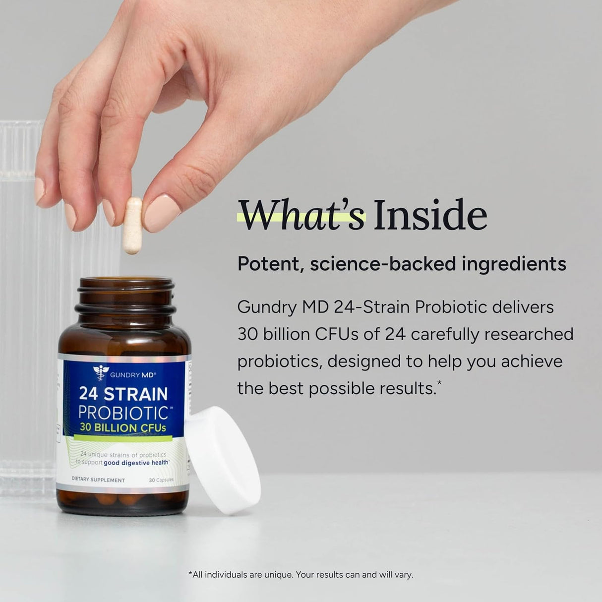 Probiótico Gundry MD® 24 cepas con 30 mil millones CFUs, 30 cápsulas