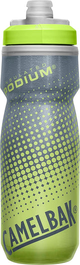 CamelBak Podium Chill Botella de agua aislada para bicicleta, botella fácil de apretar, se adapta a la mayoría de jaulas de bicicleta, 21 onzas, punto amarillo