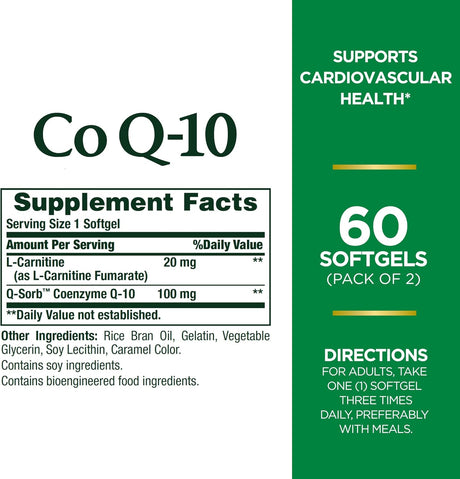 CoQ10 Nature's Bounty Suplemento 100mg + L-Carnitina Twin Pack