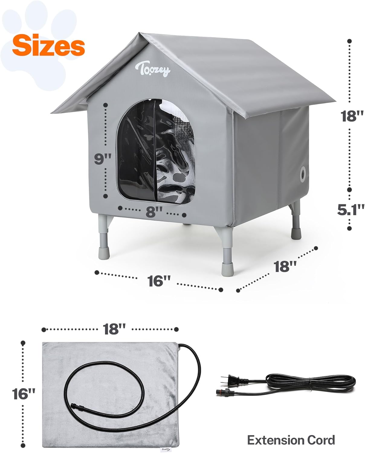 Casa Calentada para Gatos, Indestructible, Aislada, 10FT Cord