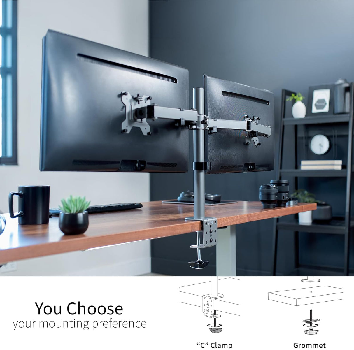 Soporte Doble para Monitores VIVO, Ajustable, STAND-V002