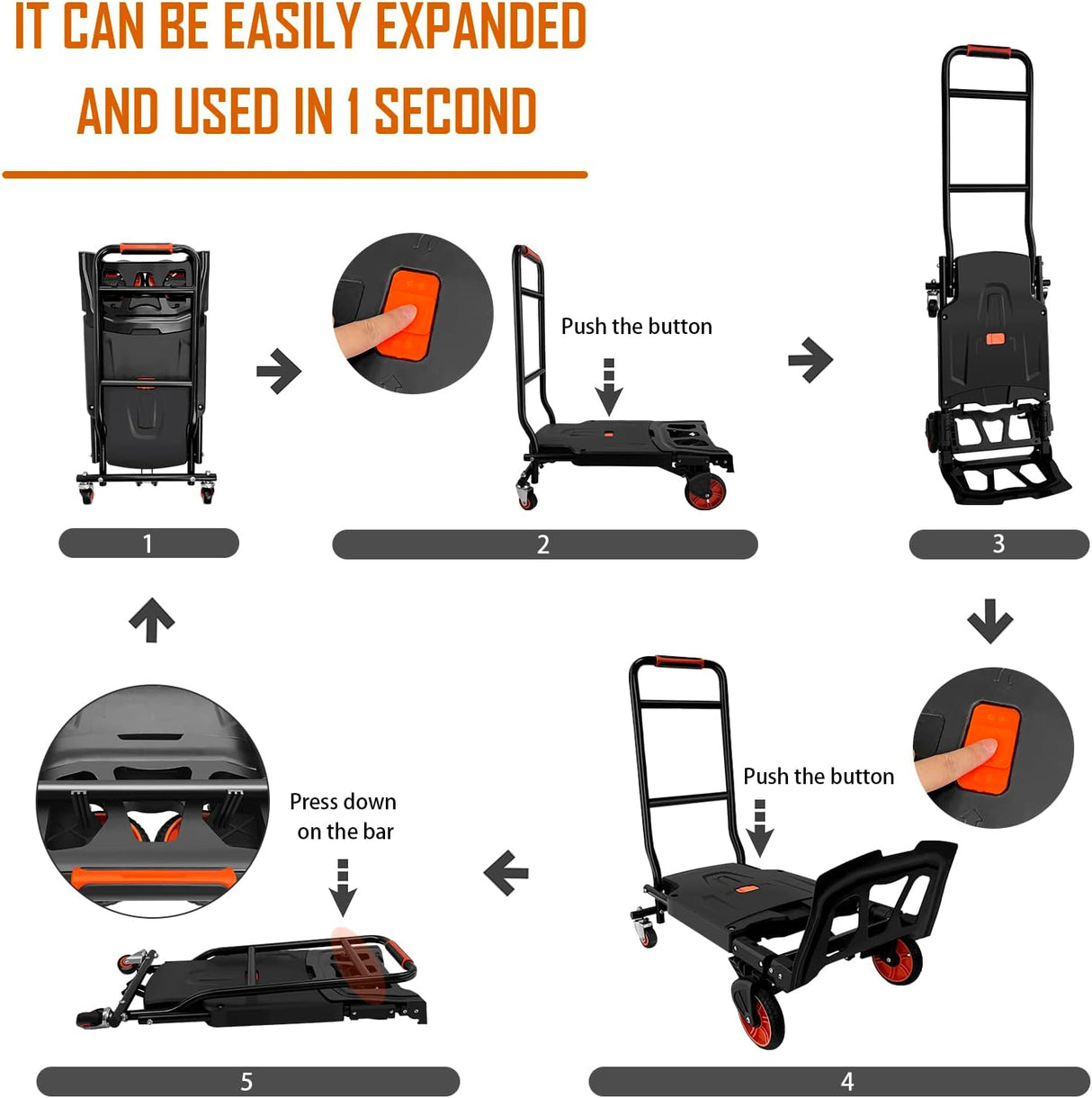 Carretilla Plegable, Heavy Duty, Capacidad 440lbs, Modelo 2en1