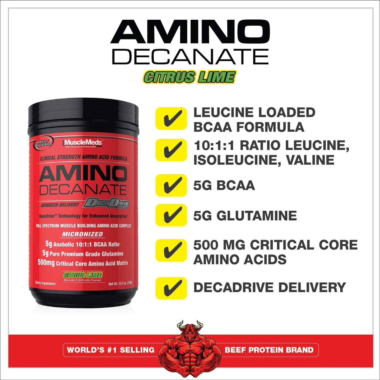Amino Decanate MuscleMeds, 384g, Sabor Citrón Lima