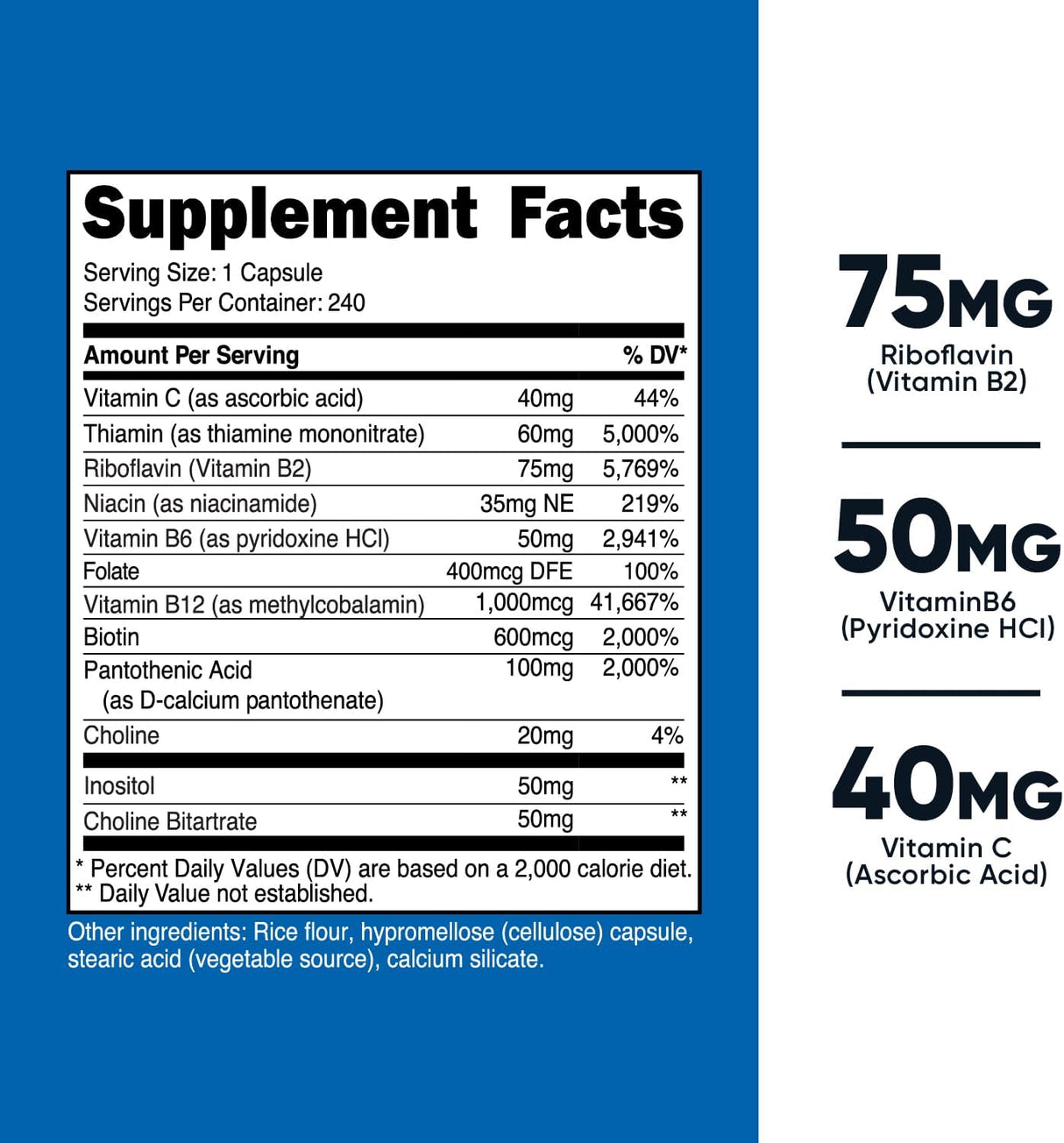 Complejo de Vitamina B de Alta Potencia 460 mg con Vitamina C