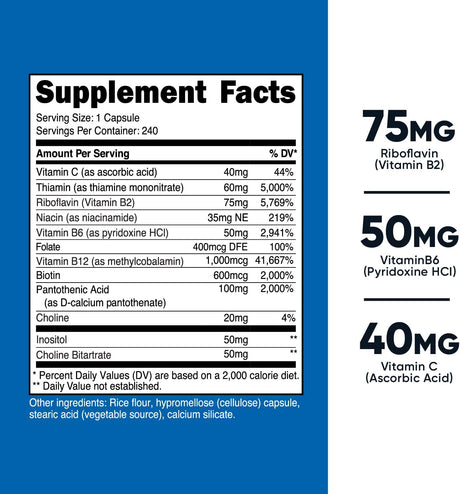 Complejo de Vitamina B de Alta Potencia 460 mg con Vitamina C