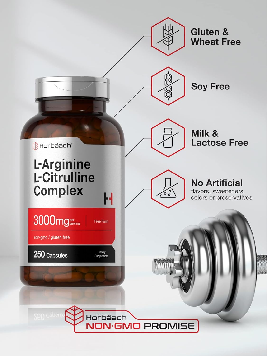 Complejo L-Arginina L-Citrulina Horbäach 3000mg 250 Cápsulas