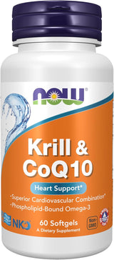 Suplemento de Krill y CoQ10 de NOW Foods, Omega-3, Apoyo Cardíaco, 60 cápsulas