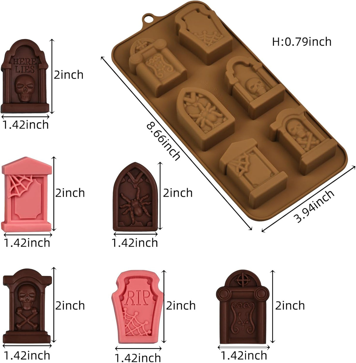 Moldes de Chocolate Halloween, Silicona, Tumbas, 2 pcs